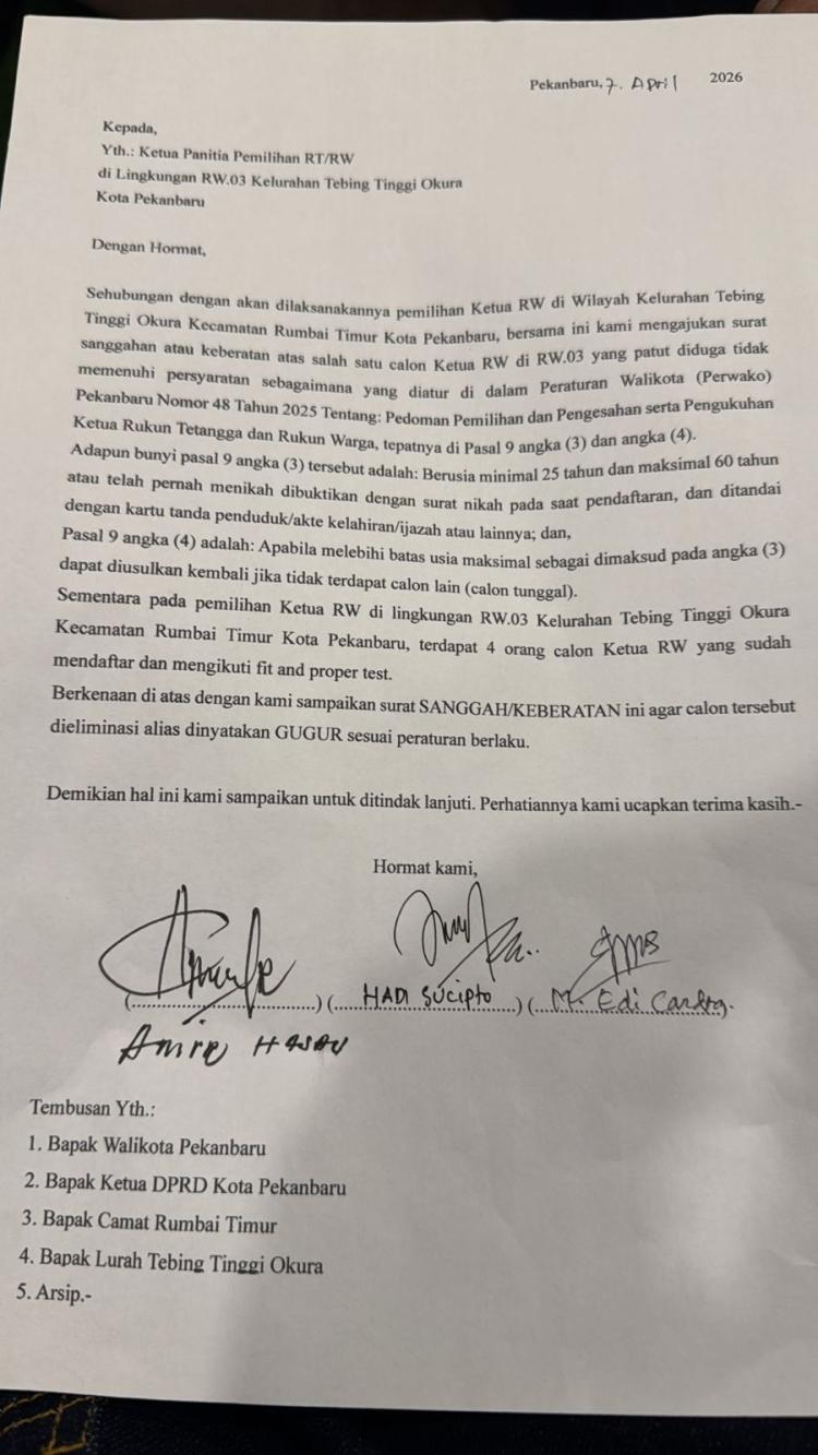 Diduga Langgar Perwako, Warga Ajukan Sanggahan Terhadap Calon Ketua RW di Tebing Tinggi Okura